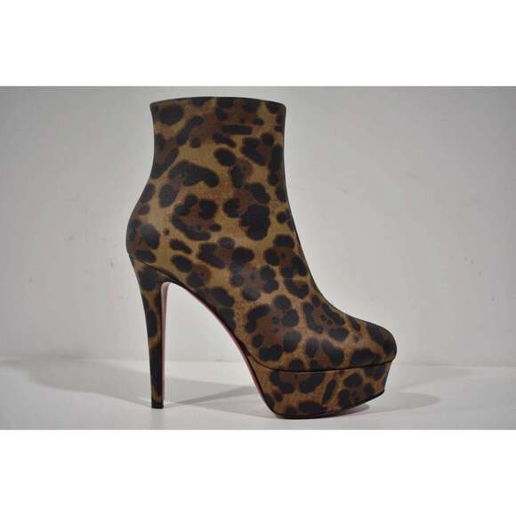 Christian Louboutin Bianca Booty 120 Leopard Brown Platform Ankle Heel Boot 38.5 - Picture 2 of 12